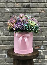 Цветочная композиция из Гипсофила и Розы в шляпной коробке в Пивоварихе