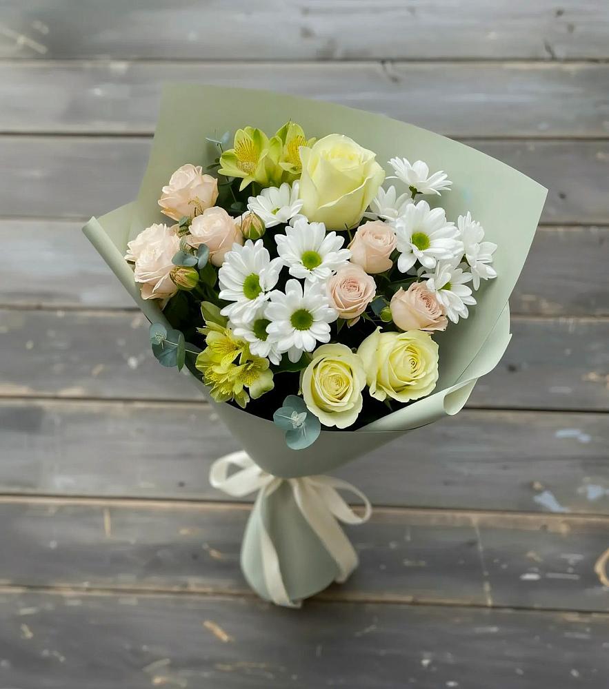 Букет цветов из: Альстромерии, Розы и Хризантемы в Пивоварихе