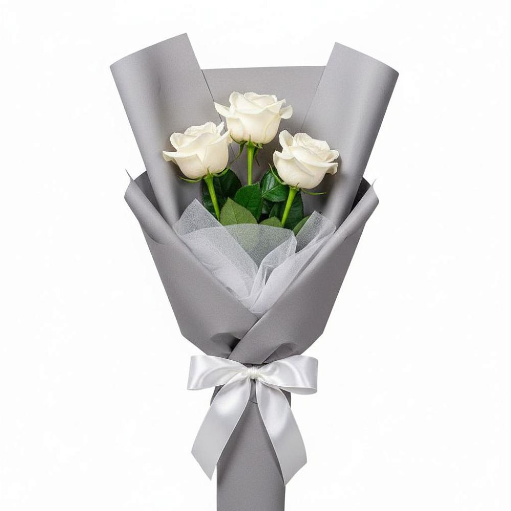 Букет 3 белые розы в Пивоварихе