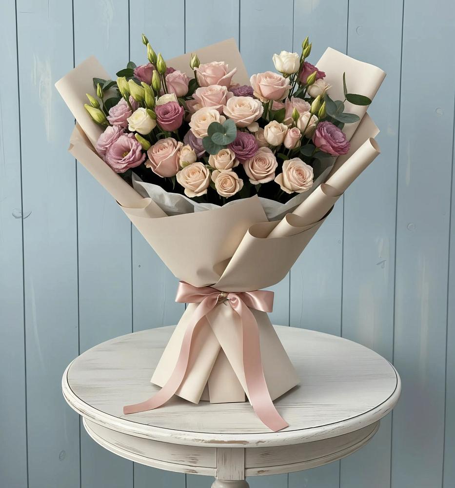 Букет цветов из: Розы и Лизиантусы в Пивоварихе