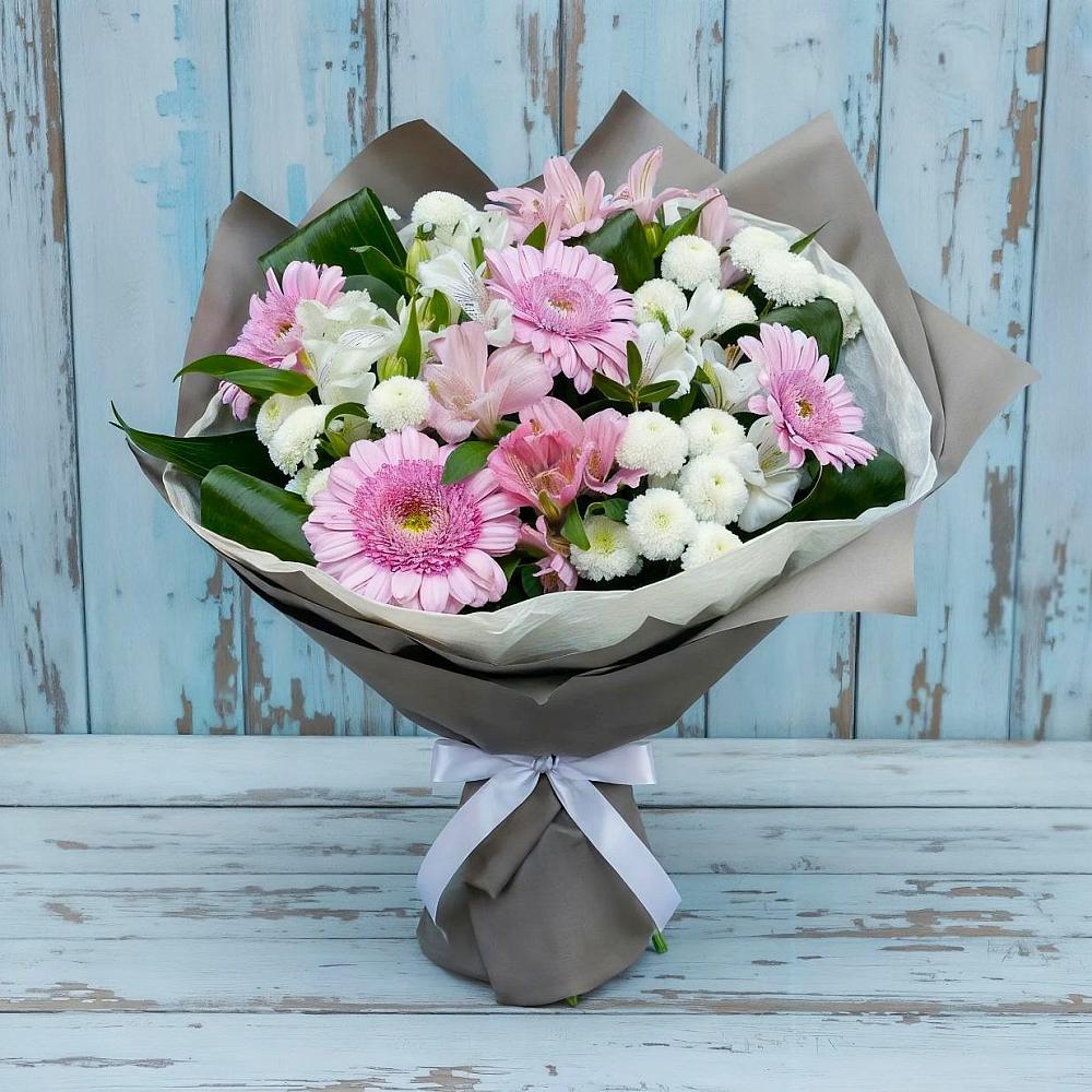 Букет цветов из: Герберы, Альстромерии и Хризантемы в Пивоварихе