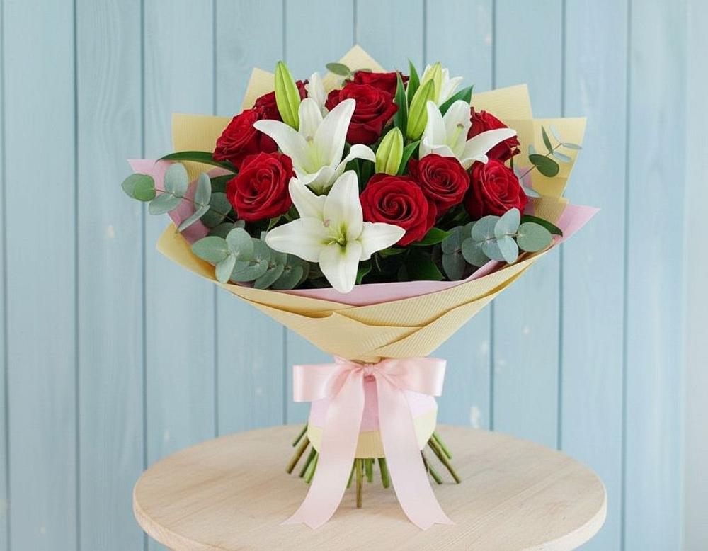 Букет цветов из: Лилии и Розы в Пивоварихе